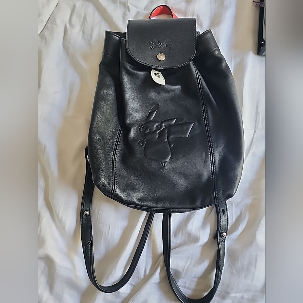 RARE! Long Champ x Pokemon Pikachu Leather Backpack Limited Edition